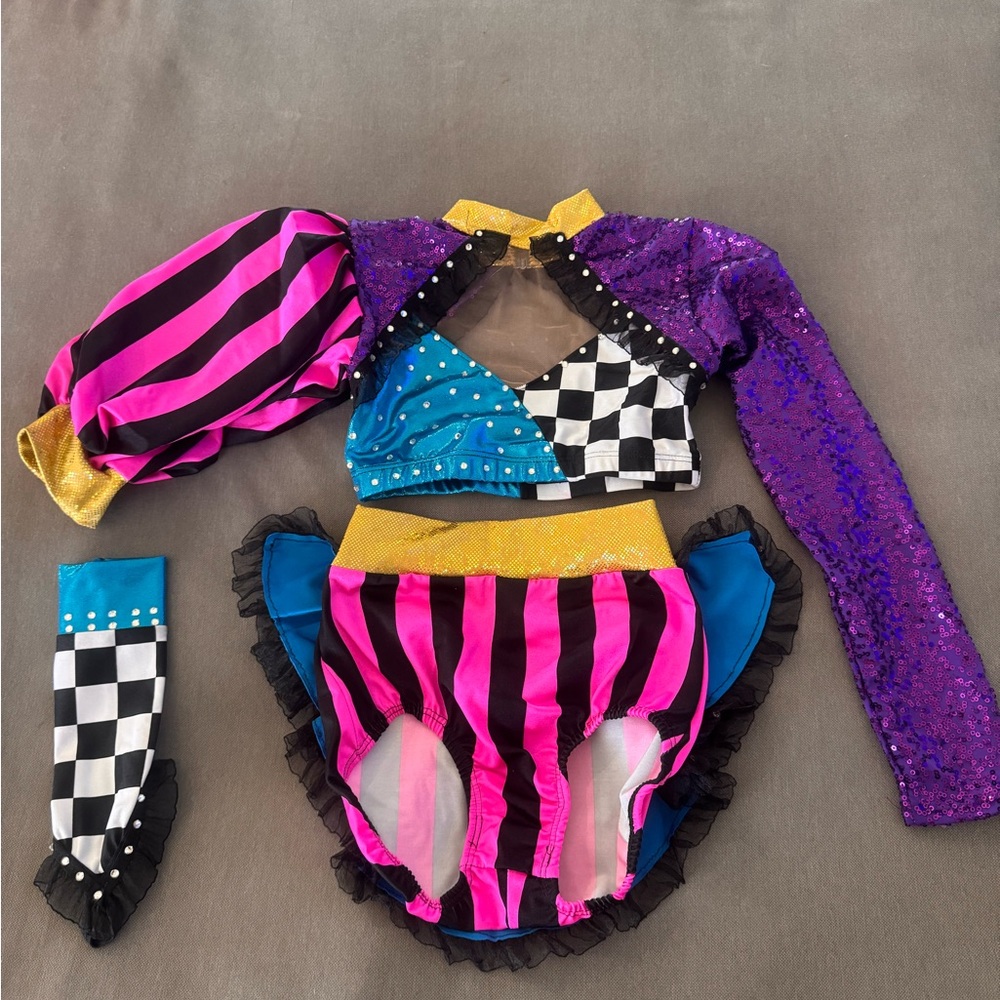 Eye catching “pumpers” custom jazz, tap, musical theatre dance costume.